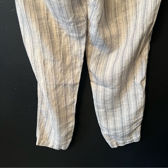 Tahari 100% Linen Elastic Waist Pants Size: S color: White/ black stripes - Picture 3 of 9